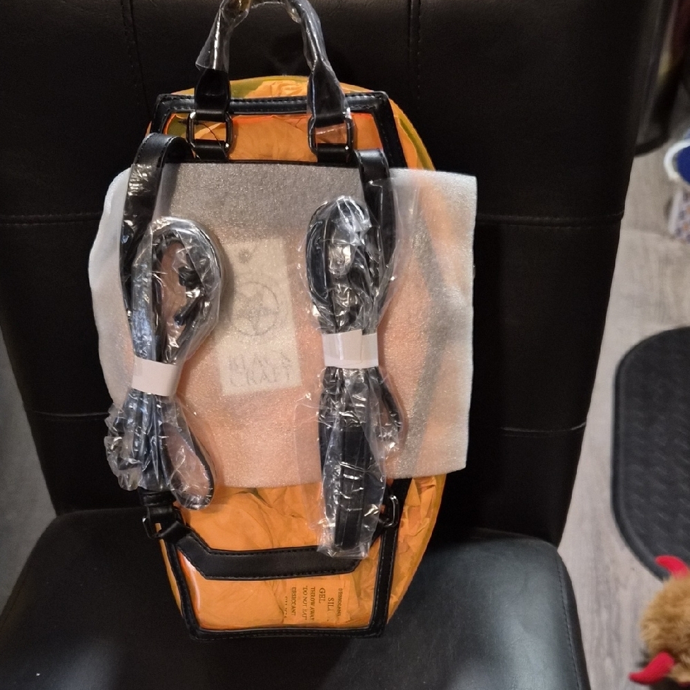 Killstar Orange Coffin Backpack with Black Accents - Picture 3 of 4